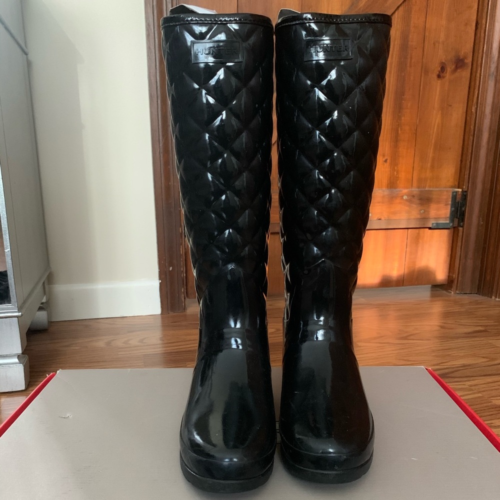 Hunter Quilted Gloss Tall Rain Boots in Black